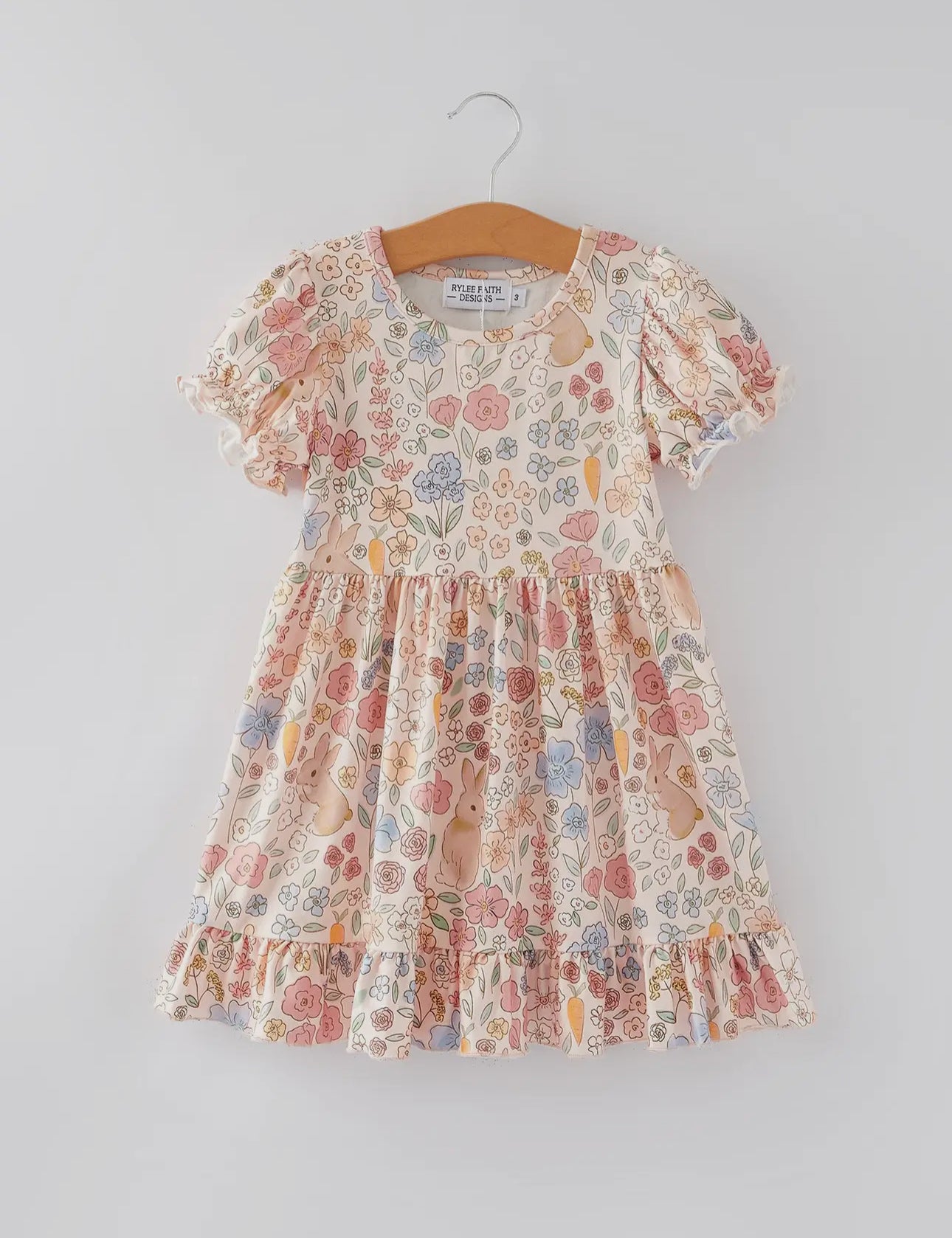 Easter Bunny Floral Puff Sleeve Twirl