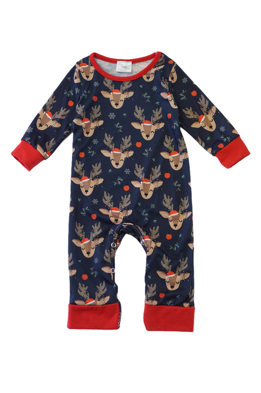 Navy Reindeer Infant Romper