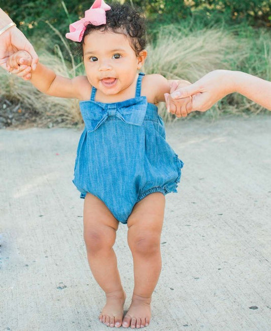 Light Wash Denim Front Bubble Romper