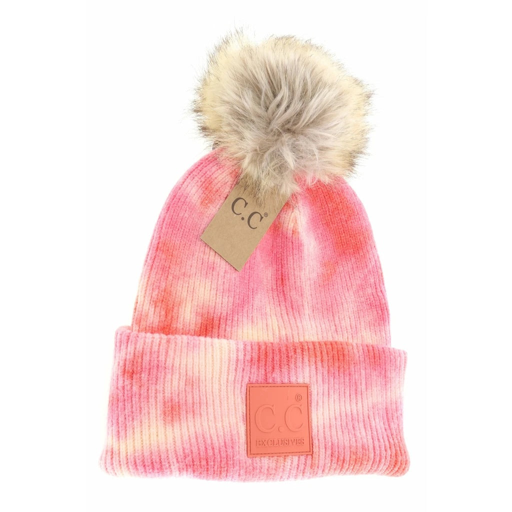 C.C Beanie: Adult Tie Dye Orange/Peach(w/rubber patch)