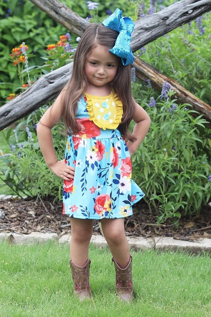 Turquoise & Yellow Bib dress