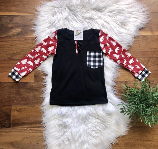 Winter Woodland Henley Pocket Tee