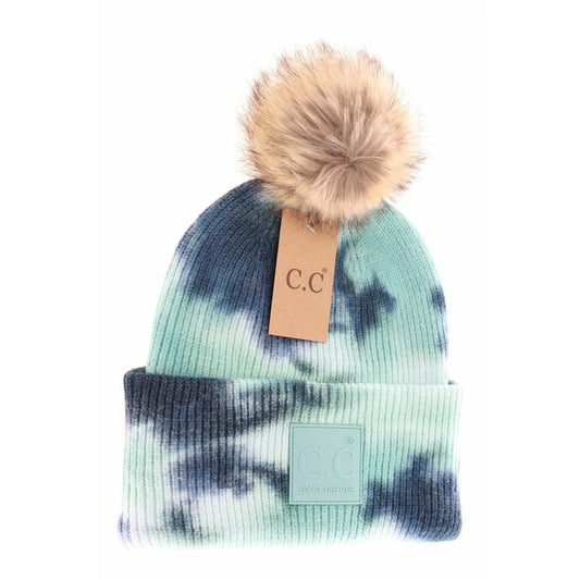 C.C Beanie: Adult Tie Dye Seafoam/Teal (w/rubber patch)