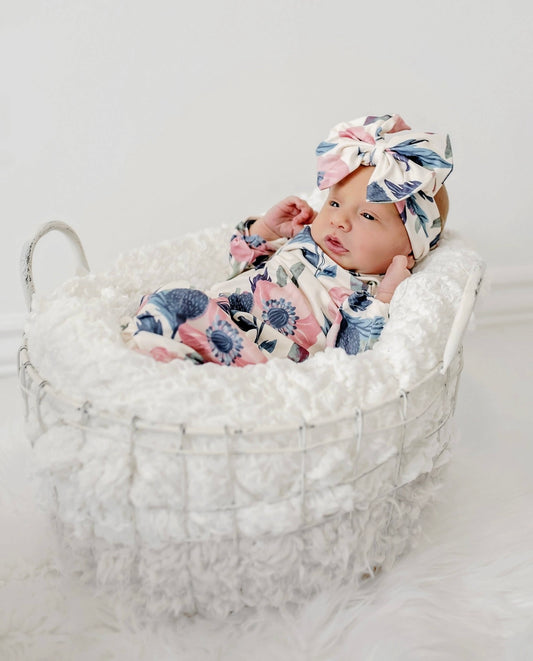 Pink Flowers Gown & Headband set