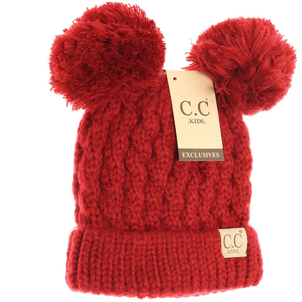 C.C Beanie: Kids Solid Double Pom Redl