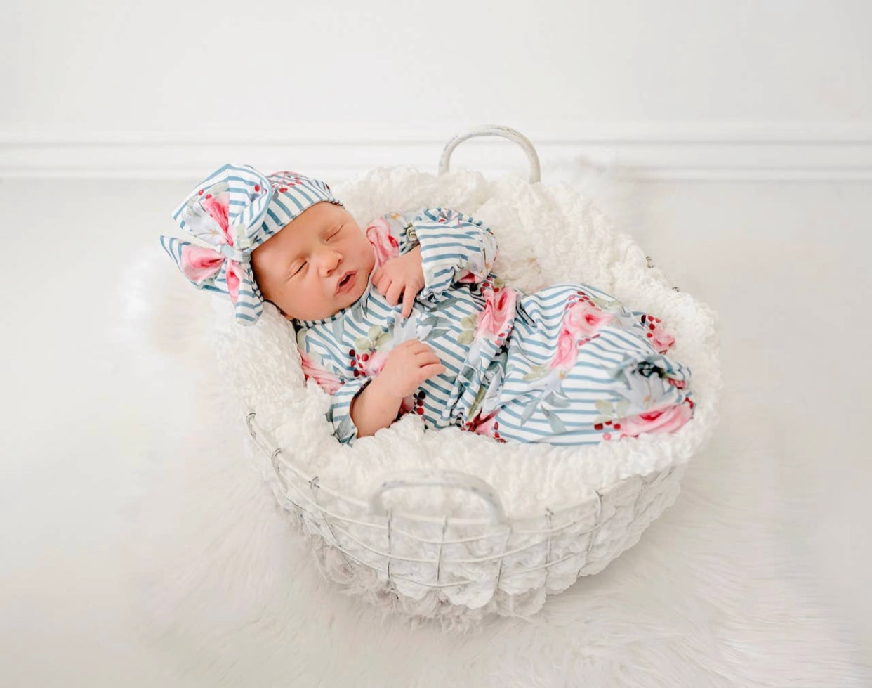 Rose Striped Gown & Headband set