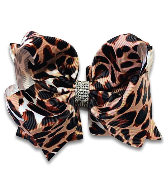 Double layer 7.5” Cheetah Rhinestone Bow