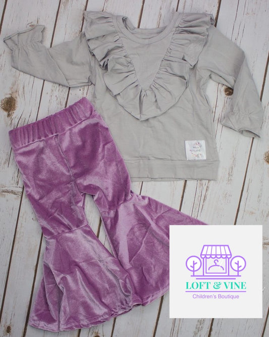Purple + Grey Velvet Pant Set