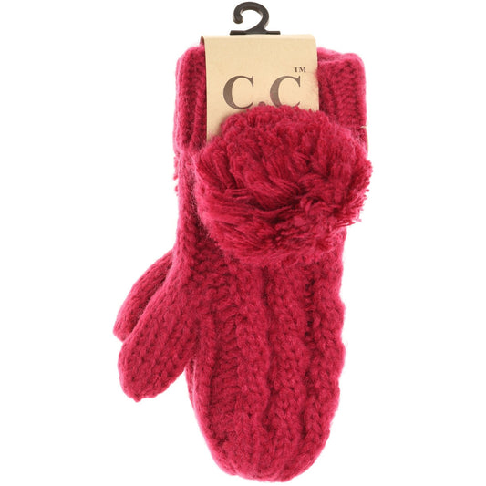 KIDS C.C Solid Pom Fuzzy Lined Mittens: Raspberry Pink