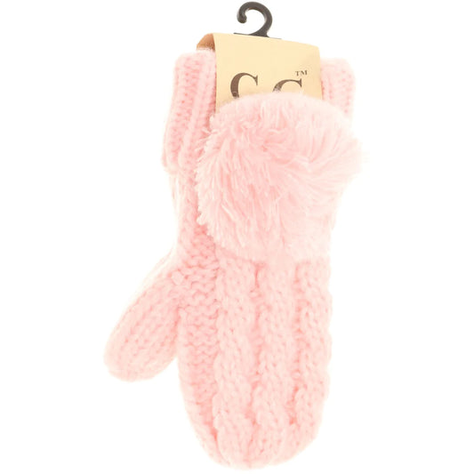 Kids C.C Solid Pom Fuzzy Lined Mittens:Light Pink