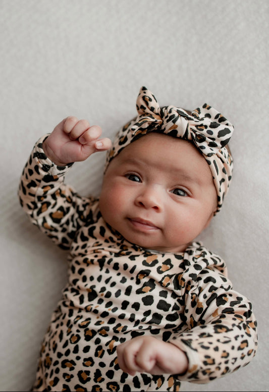 Gown Leopard Knotted/Bow Set