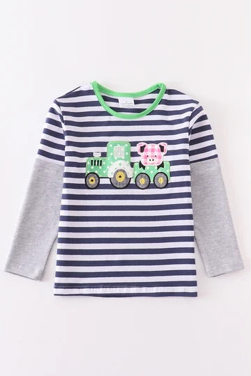 Piggy in a Tractor Long sleeve tee
