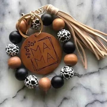 MAMA wooden bead Keychain