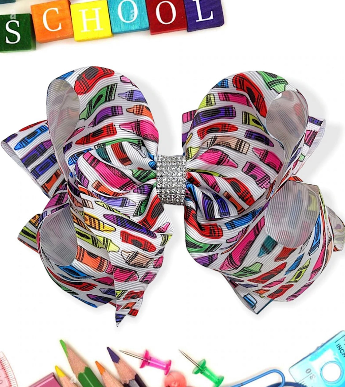 Crayon Printed Bling Bow