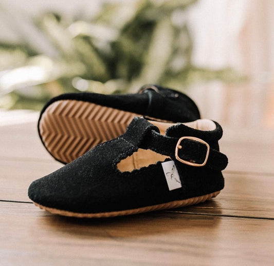 Black Suede T-Bar Shoes
