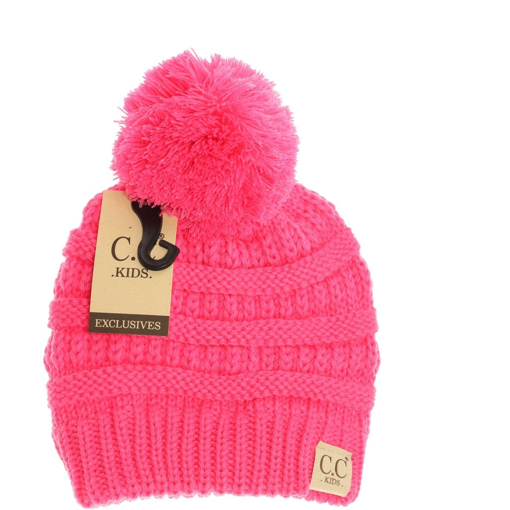 C.C Beanie: Kids Solid Pom New Candy Pink