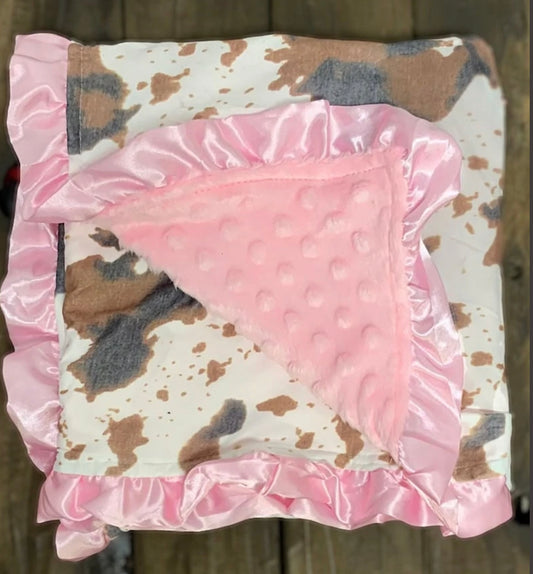 Cowhide Minky Blanket: Pale Pink