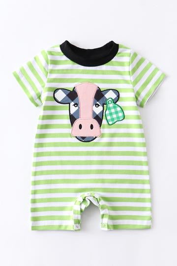 Green Stripes Cow Romper