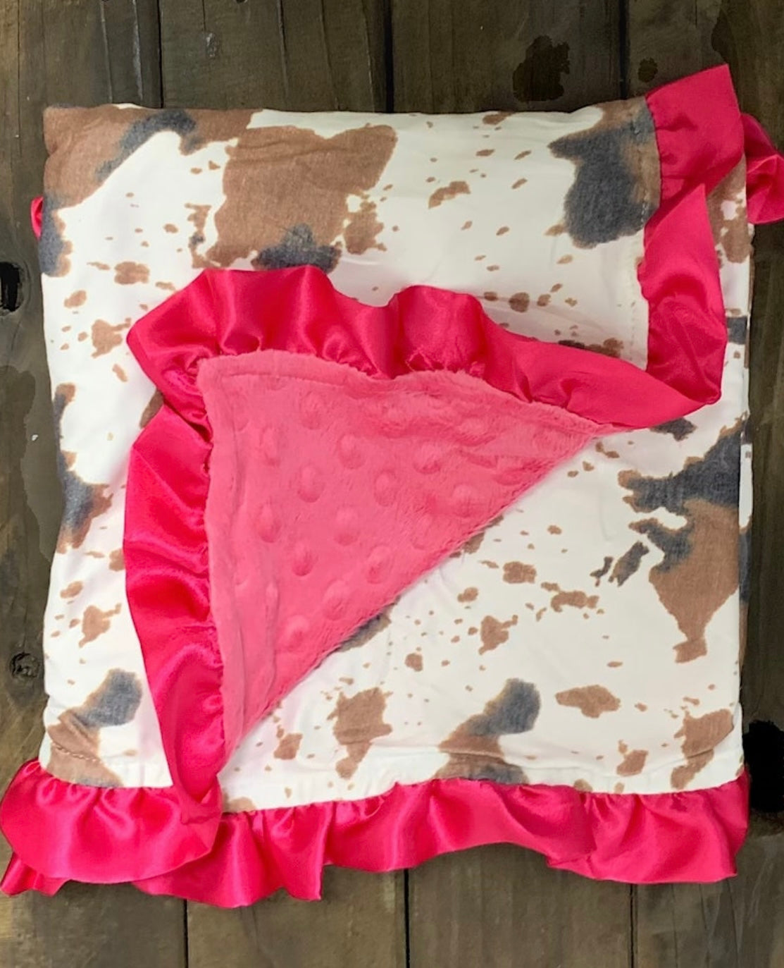 Cowhide Minky Blanket:Hot Pink