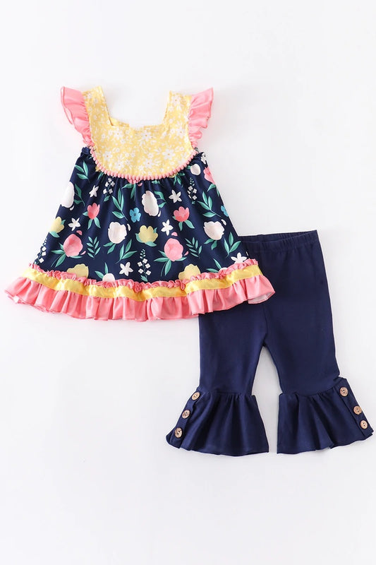 Navy Floral Shorts set